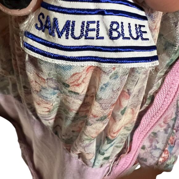 Vintage Samuel Blue Floral Off Shoulder Dress Size 14 Romantic Midi - Picture 5 of 10